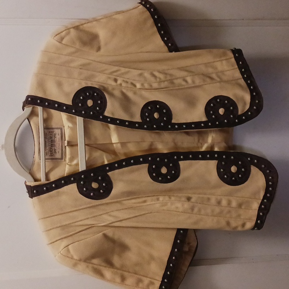 Double D  DD Ranch Wear Women Yellow Short Sleeve Cropped Studded Jacket  Size S